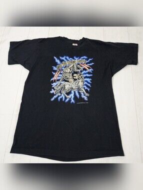 Vintage 90s Fruit of the Loom Black 2XL Single Stitch Wolf Graphic Print T-shirt